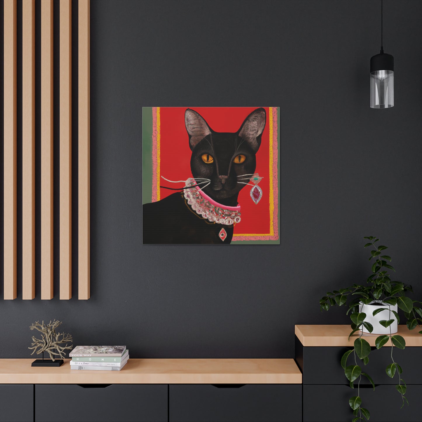 "Frida Kahlo Inspired Black Cat Canvas Print | Stylish Wall Art" by PenPencilArt