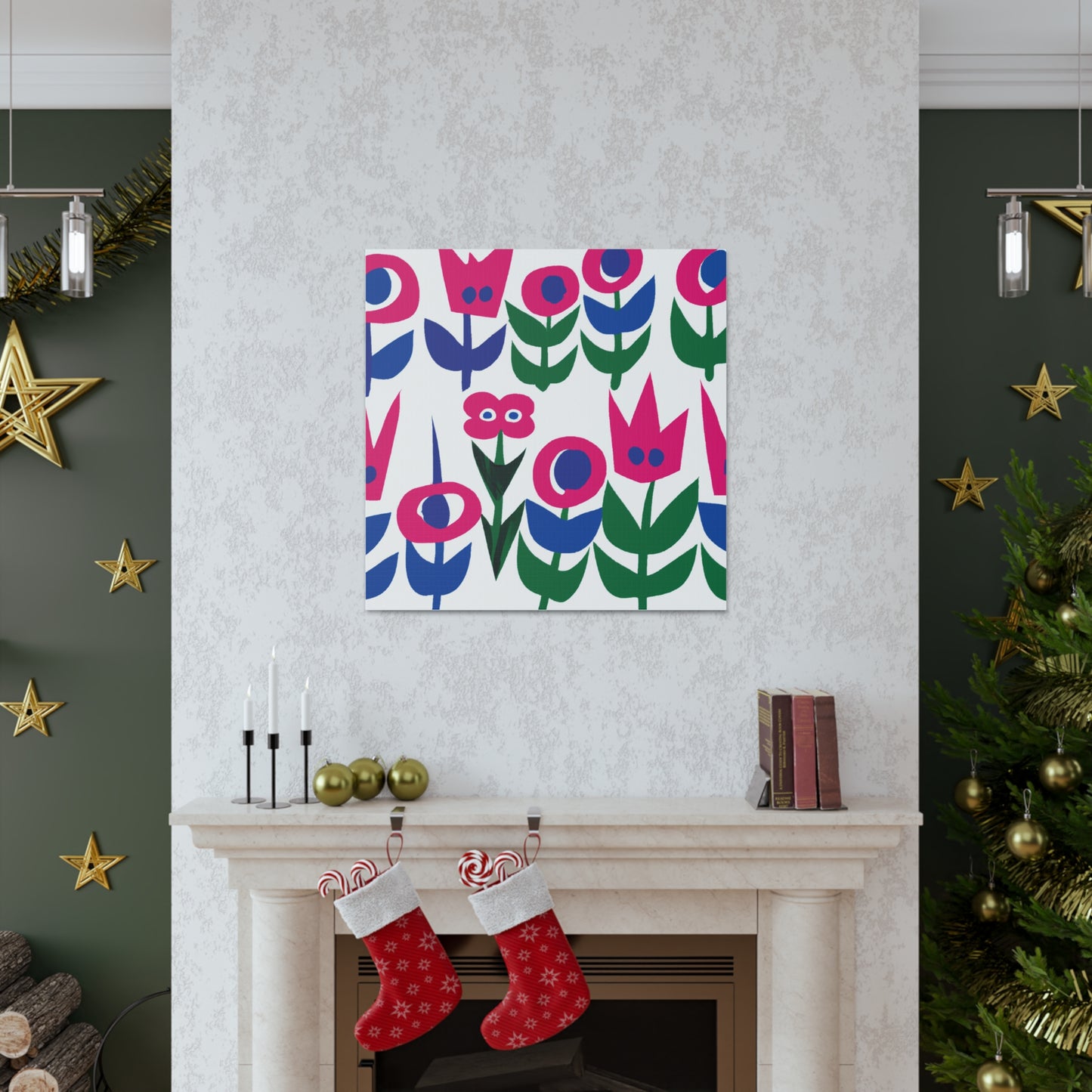 "Flowers in Keith Haring-Inspired Style Canvas Print" by PenPencilArt
