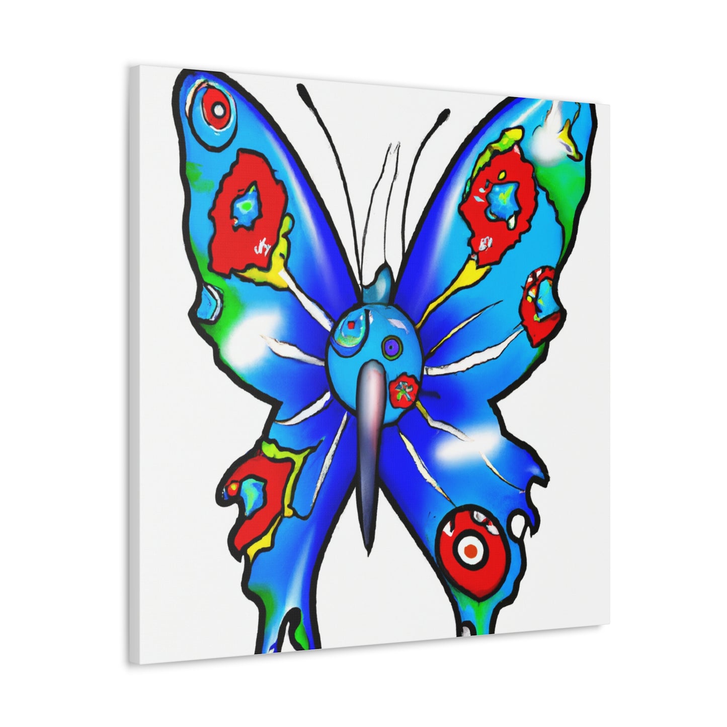 "Takashi Murakami-Inspired Blue Butterfly Canvas Print" by PenPencilArt