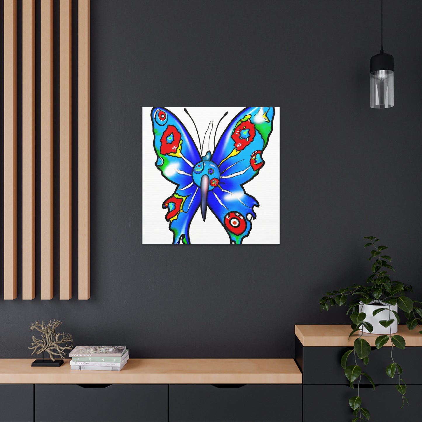 "Takashi Murakami-Inspired Blue Butterfly Canvas Print" by PenPencilArt