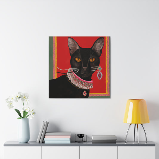 "Frida Kahlo Inspired Black Cat Canvas Print | Stylish Wall Art" by PenPencilArt