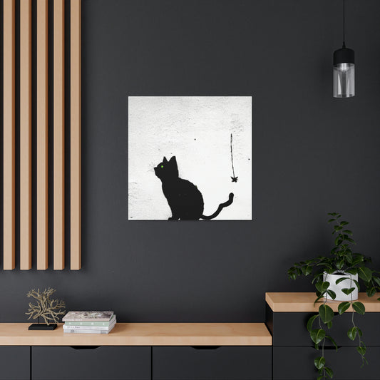 "Banksy-Inspired Wall Canvas Print Featuring A Black Cat" by PenPencilArt
