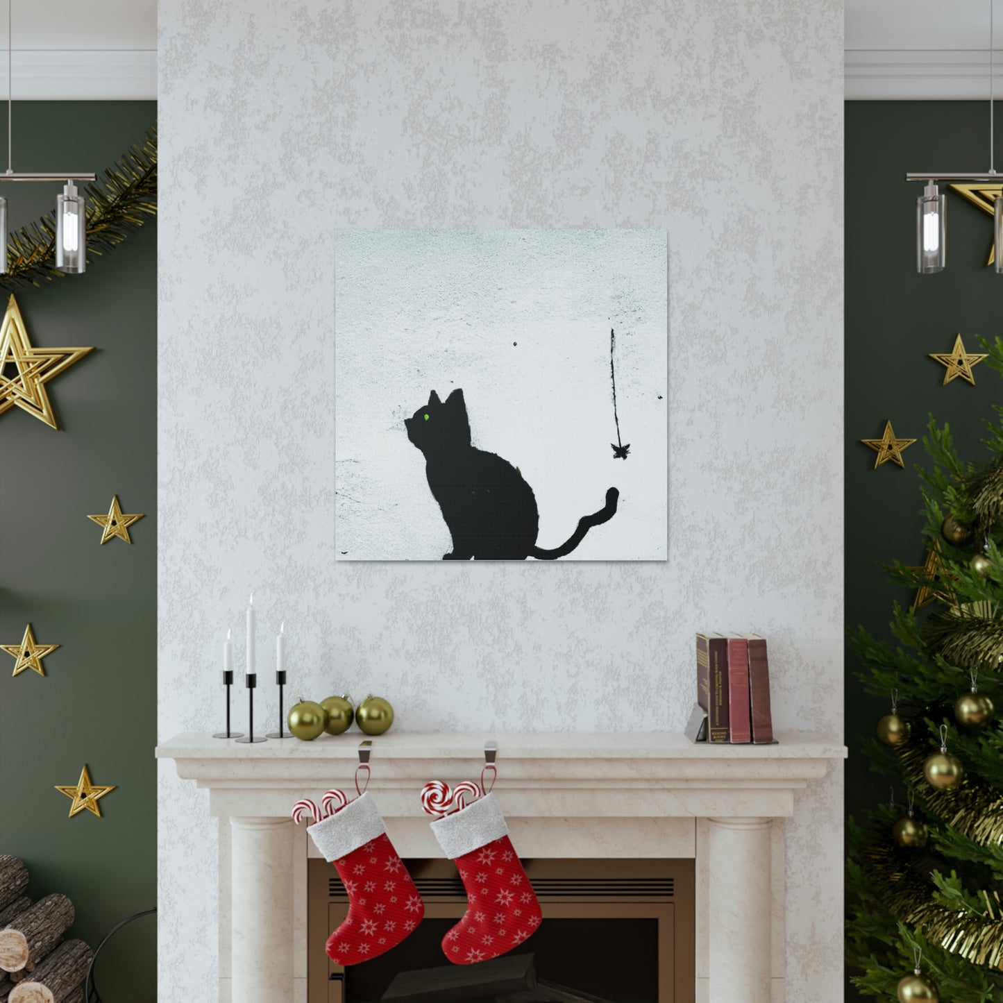 "Banksy-Inspired Wall Canvas Print Featuring A Black Cat" by PenPencilArt
