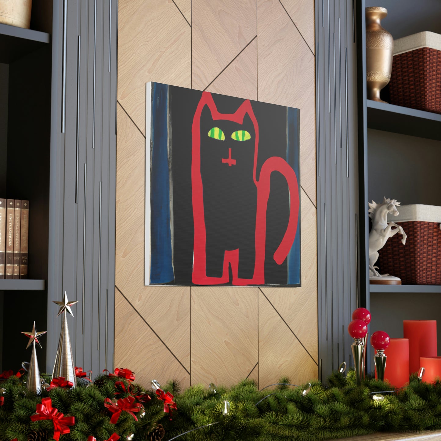 "Jasper Johns-Inspired Black Cat Canvas Print" by PenPencilArt