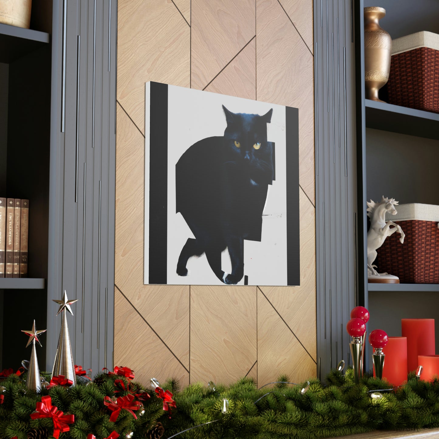 "Mimmo Rotella-Inspired Black Cat Canvas Print" by PenPencilArt