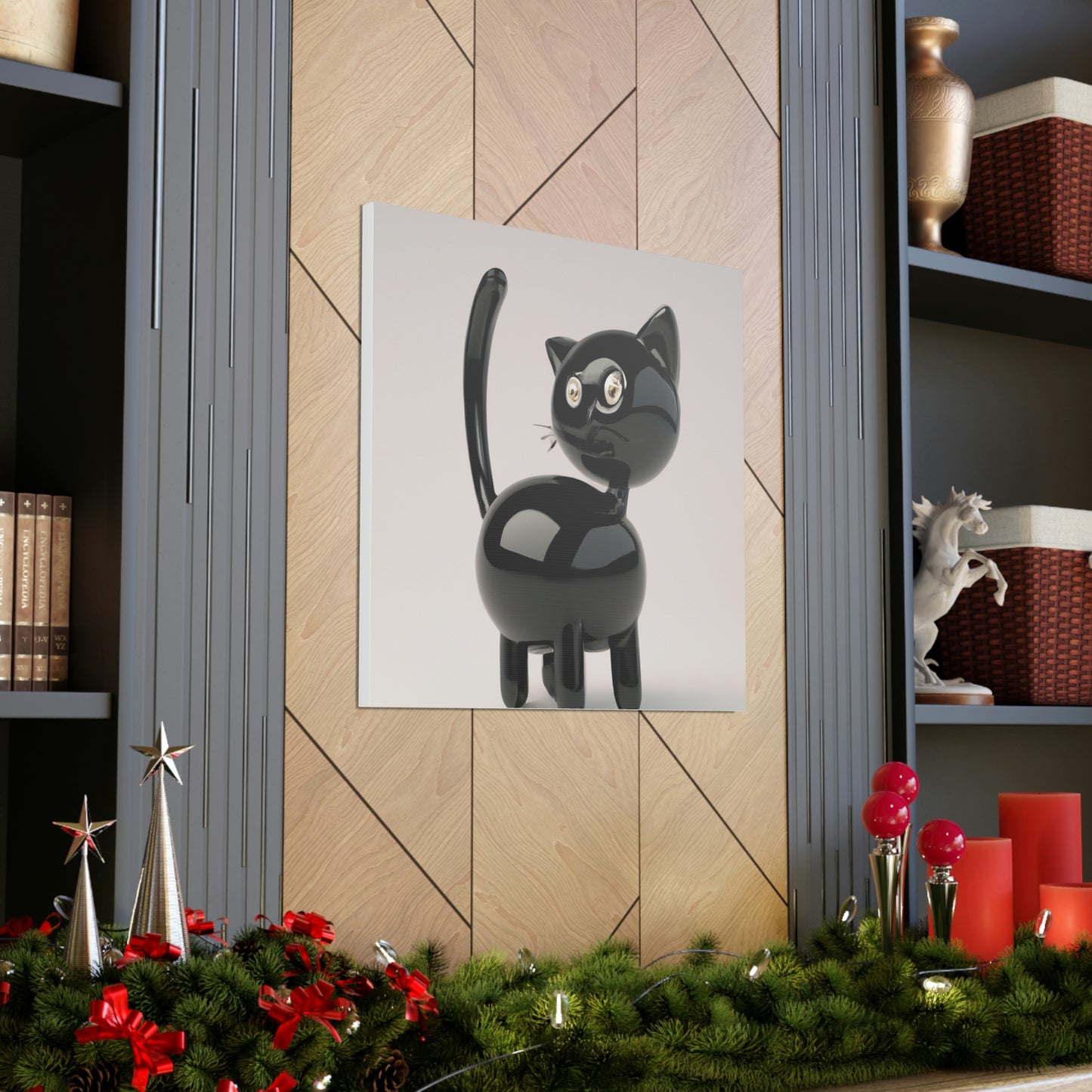 "Jeff Koons-Style Black Cat Canvas Print" by PenPencilArt