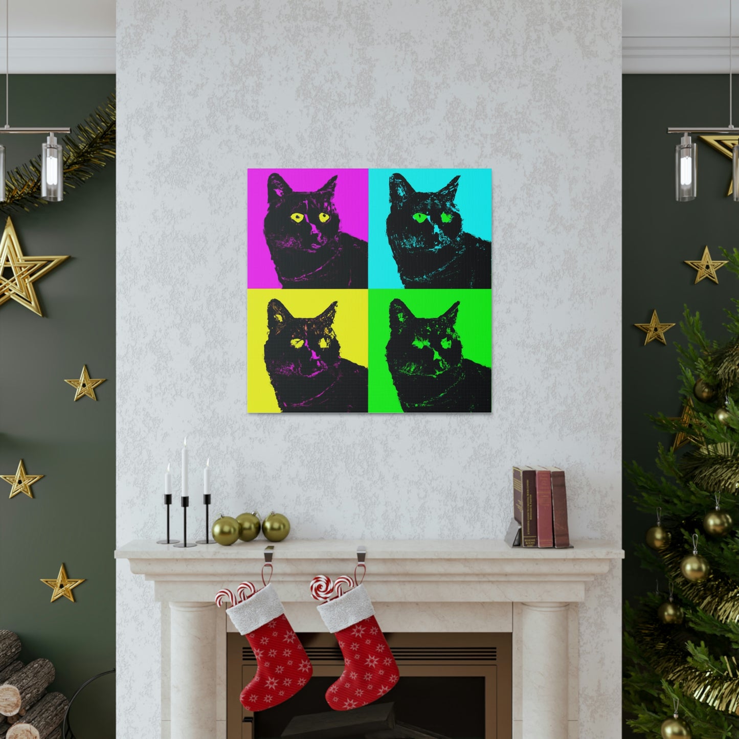 "Black Cat Canvas Print - Inspired by Andy Warhol's Style" by PenPencilArt