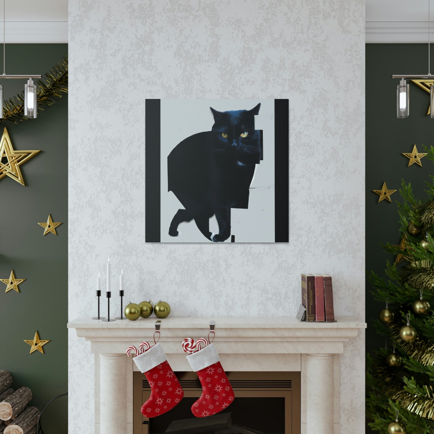 "Mimmo Rotella-Inspired Black Cat Canvas Print" by PenPencilArt