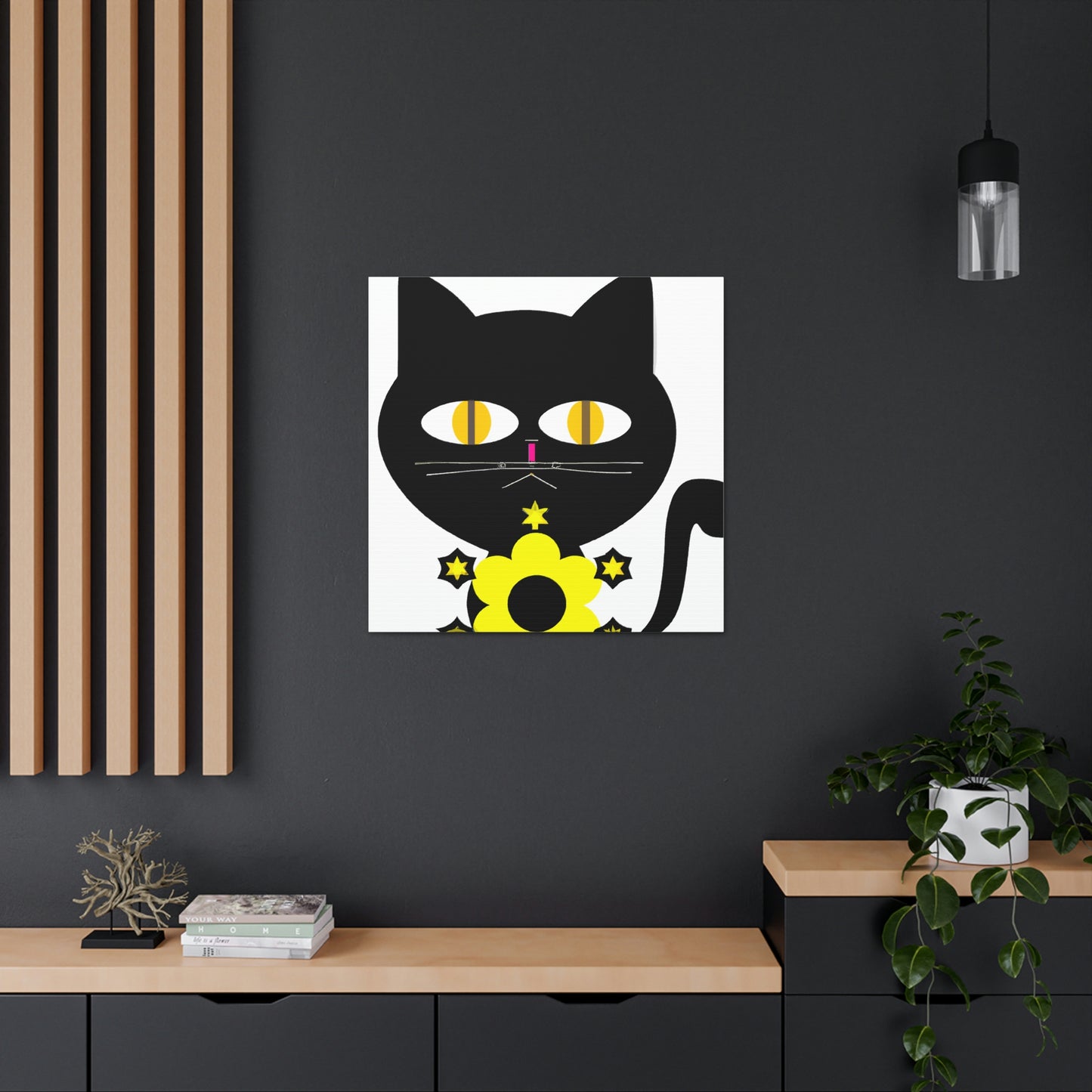 "Takashi Murakami-Inspired Black Cat Canvas Print" by PenPencilArt