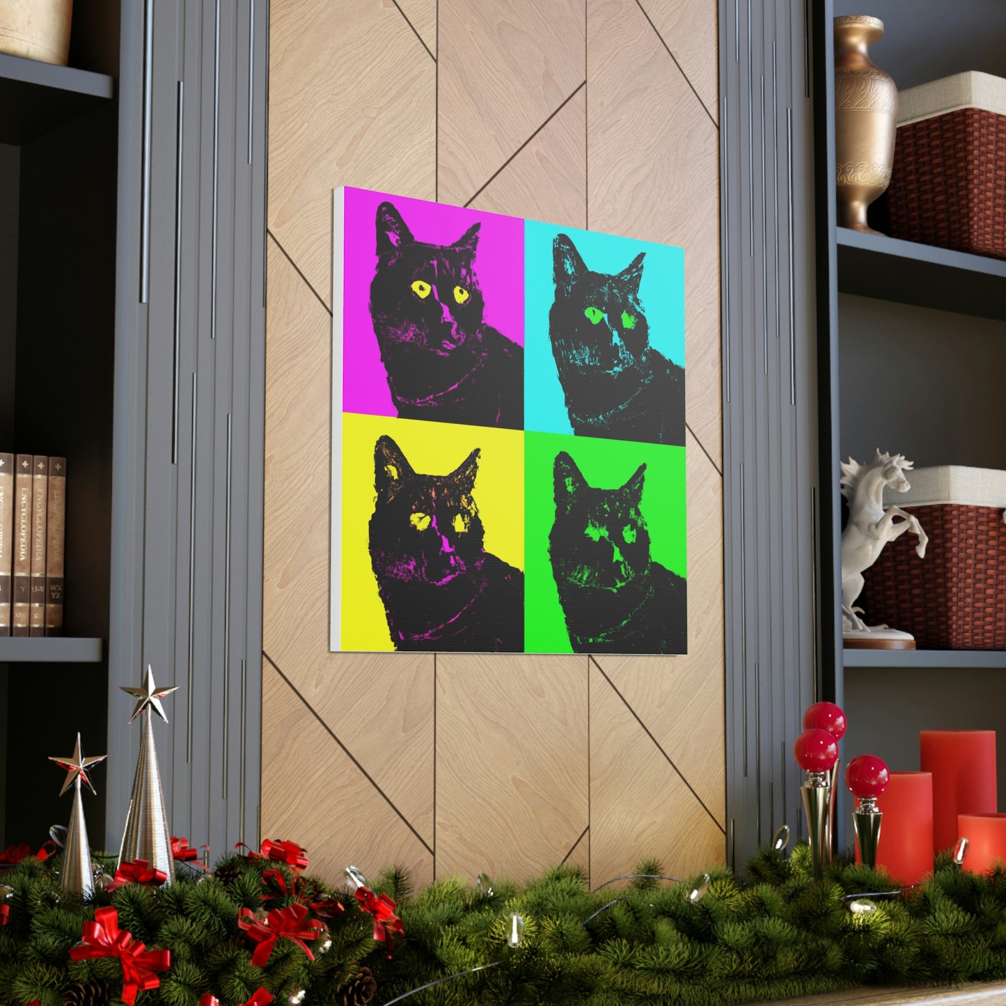 "Black Cat Canvas Print - Inspired by Andy Warhol's Style" by PenPencilArt
