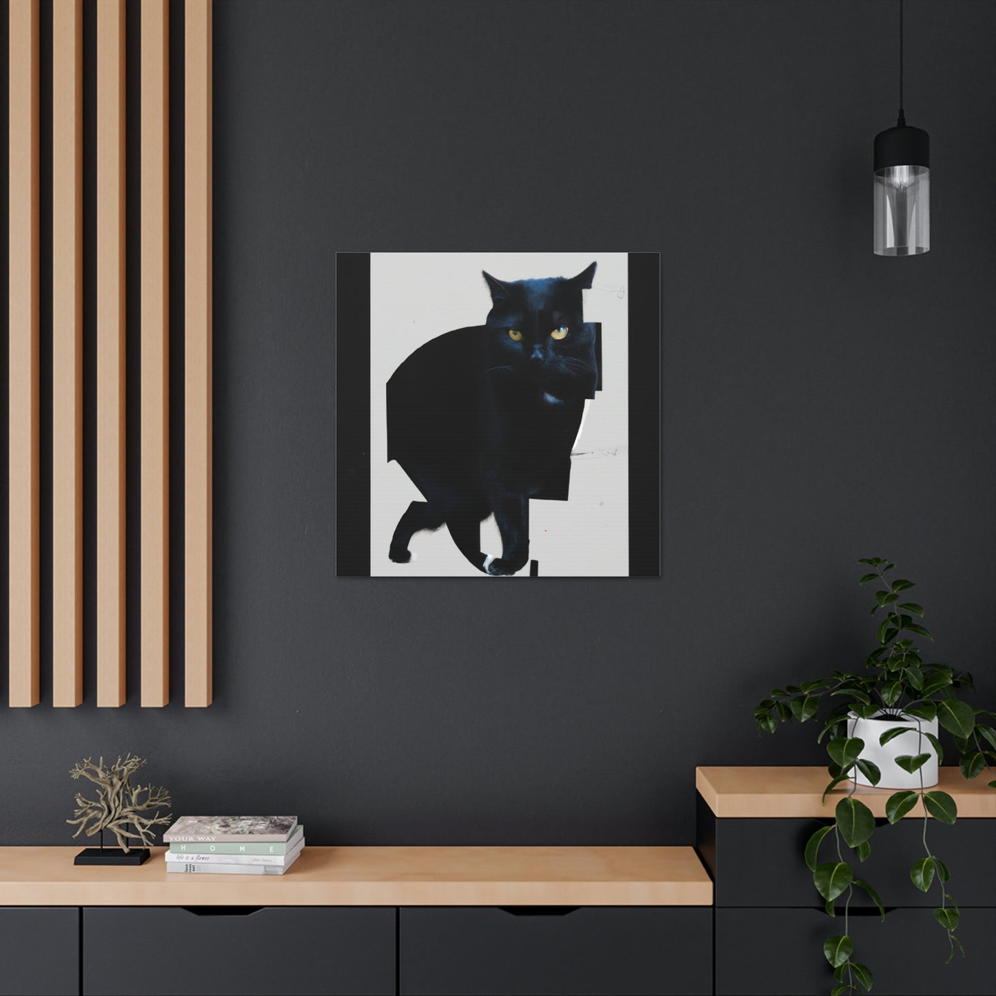 "Mimmo Rotella-Inspired Black Cat Canvas Print" by PenPencilArt