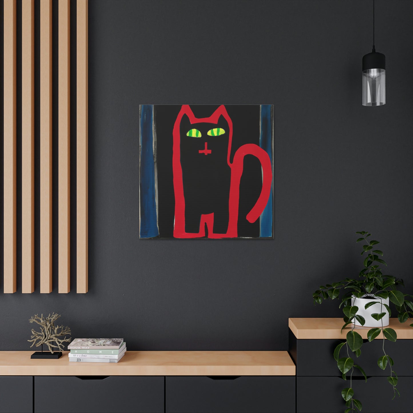 "Jasper Johns-Inspired Black Cat Canvas Print" by PenPencilArt