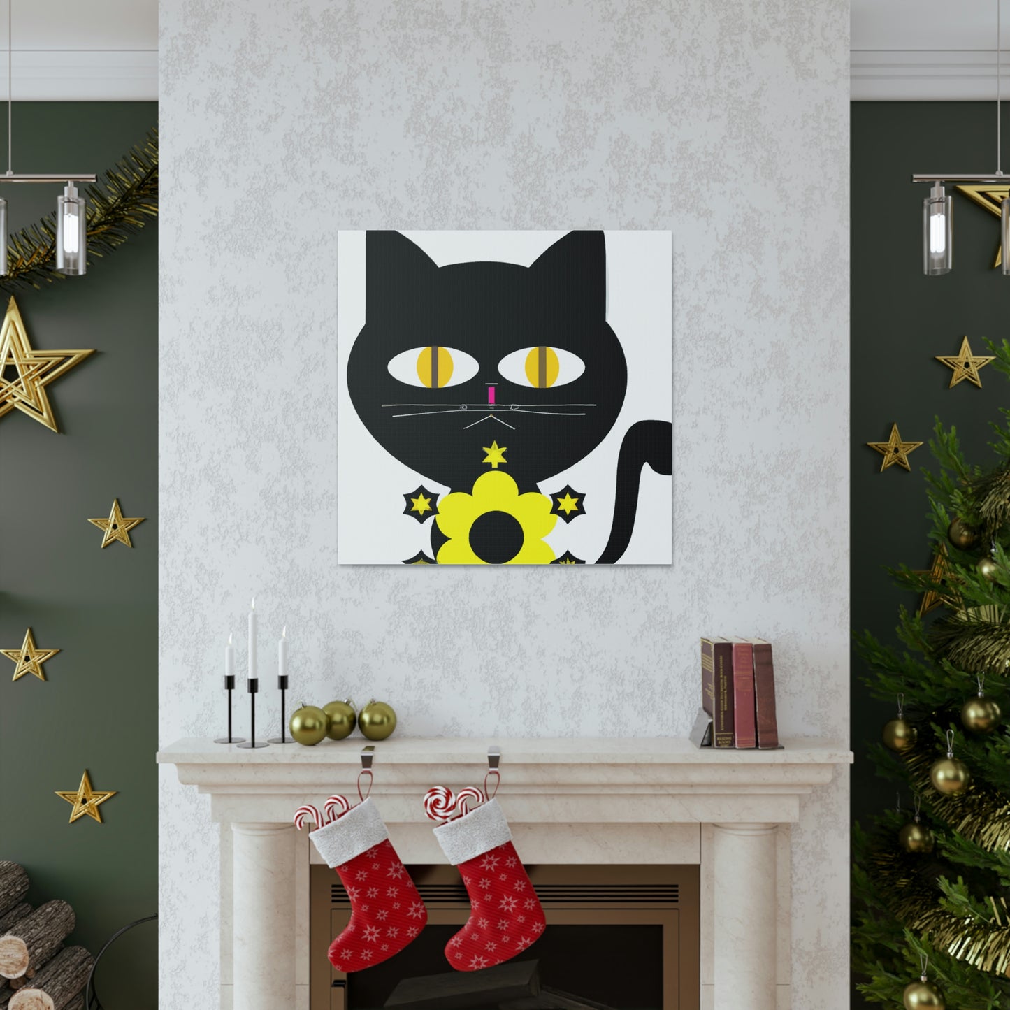 "Takashi Murakami-Inspired Black Cat Canvas Print" by PenPencilArt