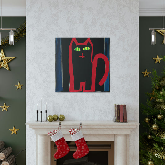 "Jasper Johns-Inspired Black Cat Canvas Print" by PenPencilArt