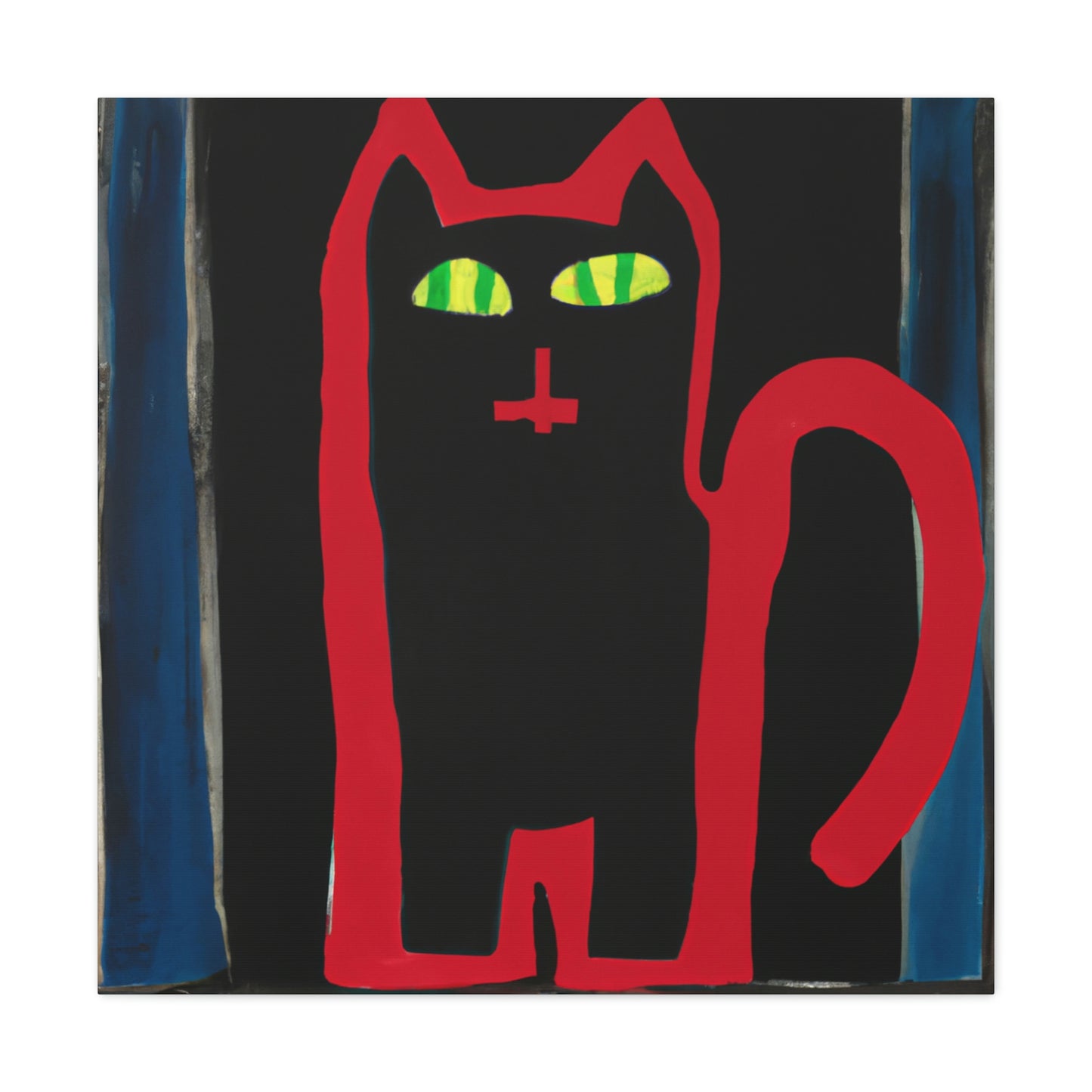"Jasper Johns-Inspired Black Cat Canvas Print" by PenPencilArt