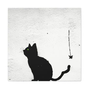 "Banksy-Inspired Wall Canvas Print Featuring A Black Cat" by PenPencilArt