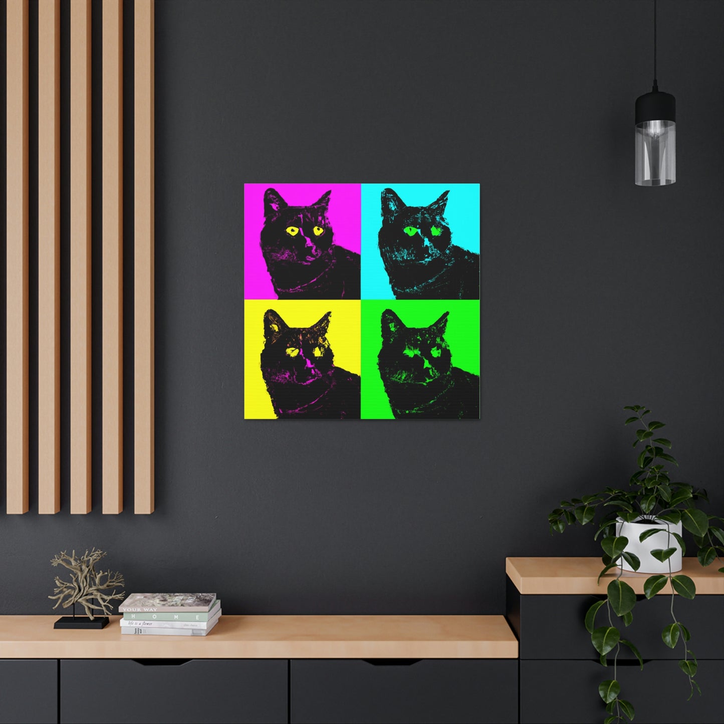 "Black Cat Canvas Print - Inspired by Andy Warhol's Style" by PenPencilArt