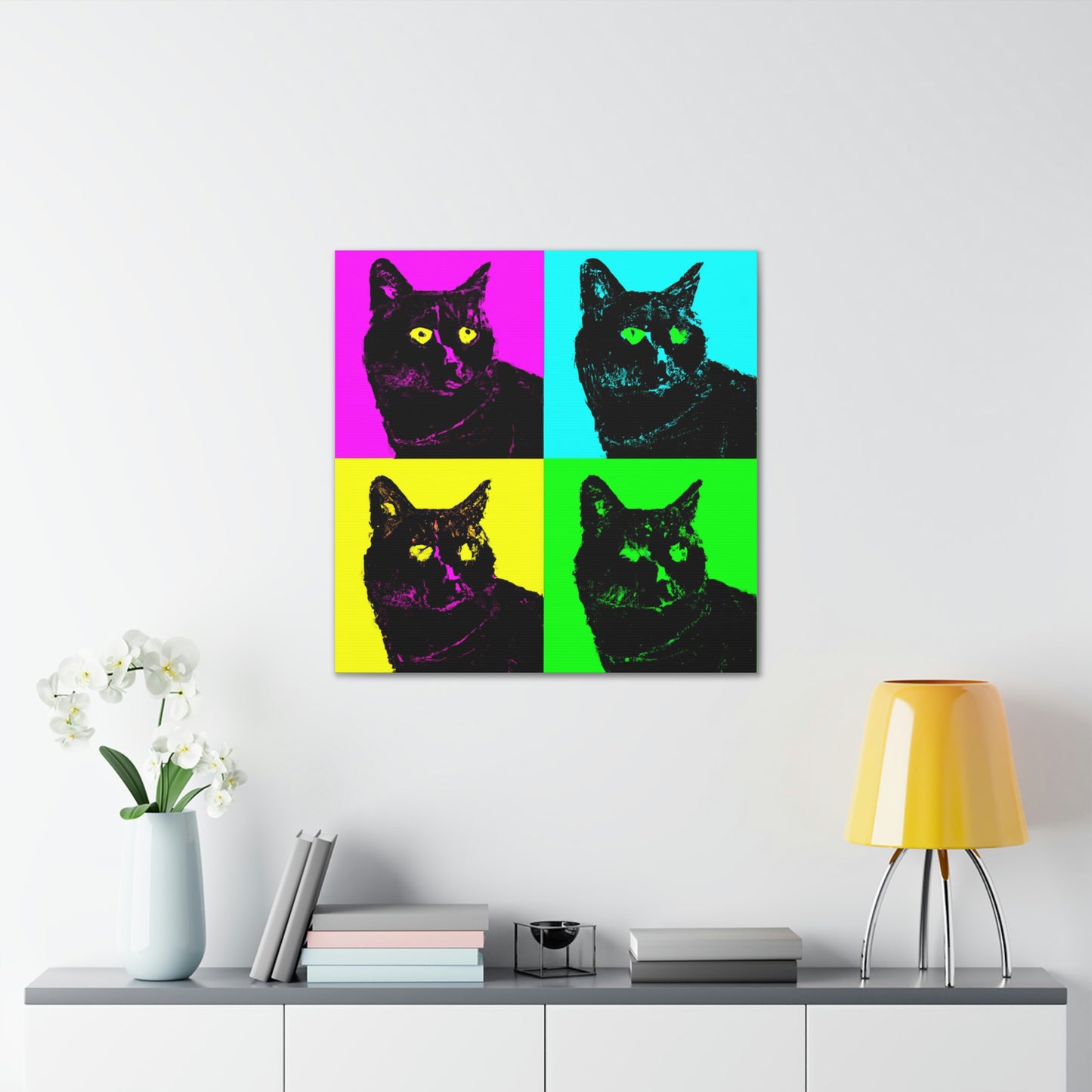 "Black Cat Canvas Print - Inspired by Andy Warhol's Style" by PenPencilArt