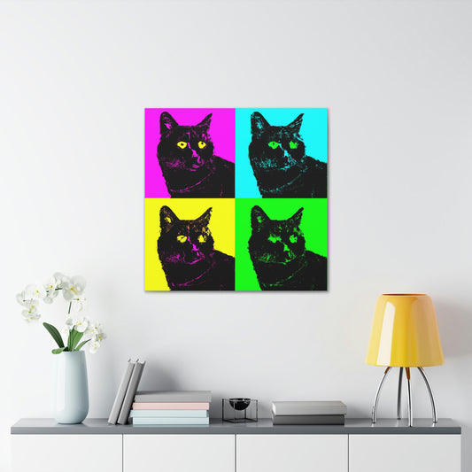 "Black Cat Canvas Print - Inspired by Andy Warhol's Style" by PenPencilArt