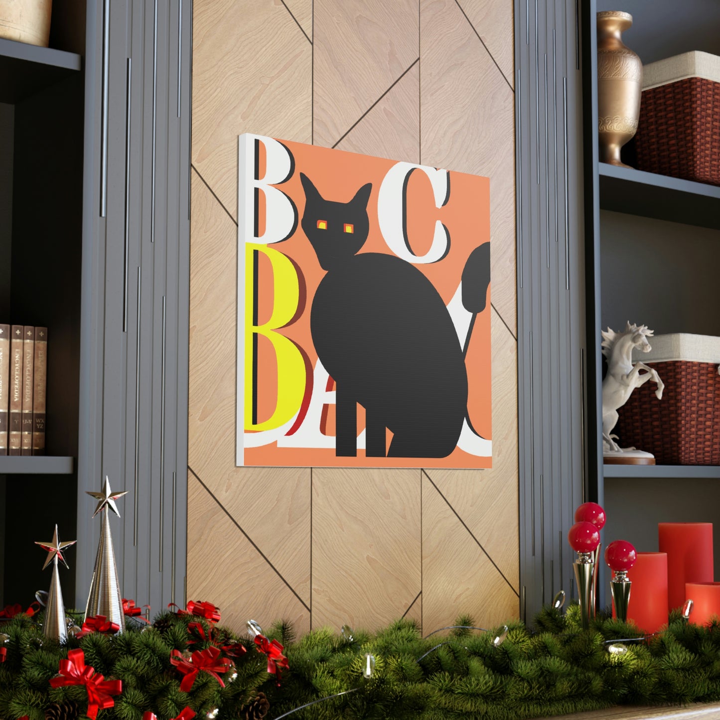 "Black Cat Canvas Print in Robert Indiana-Inspired Art Style" by PenPencilArt