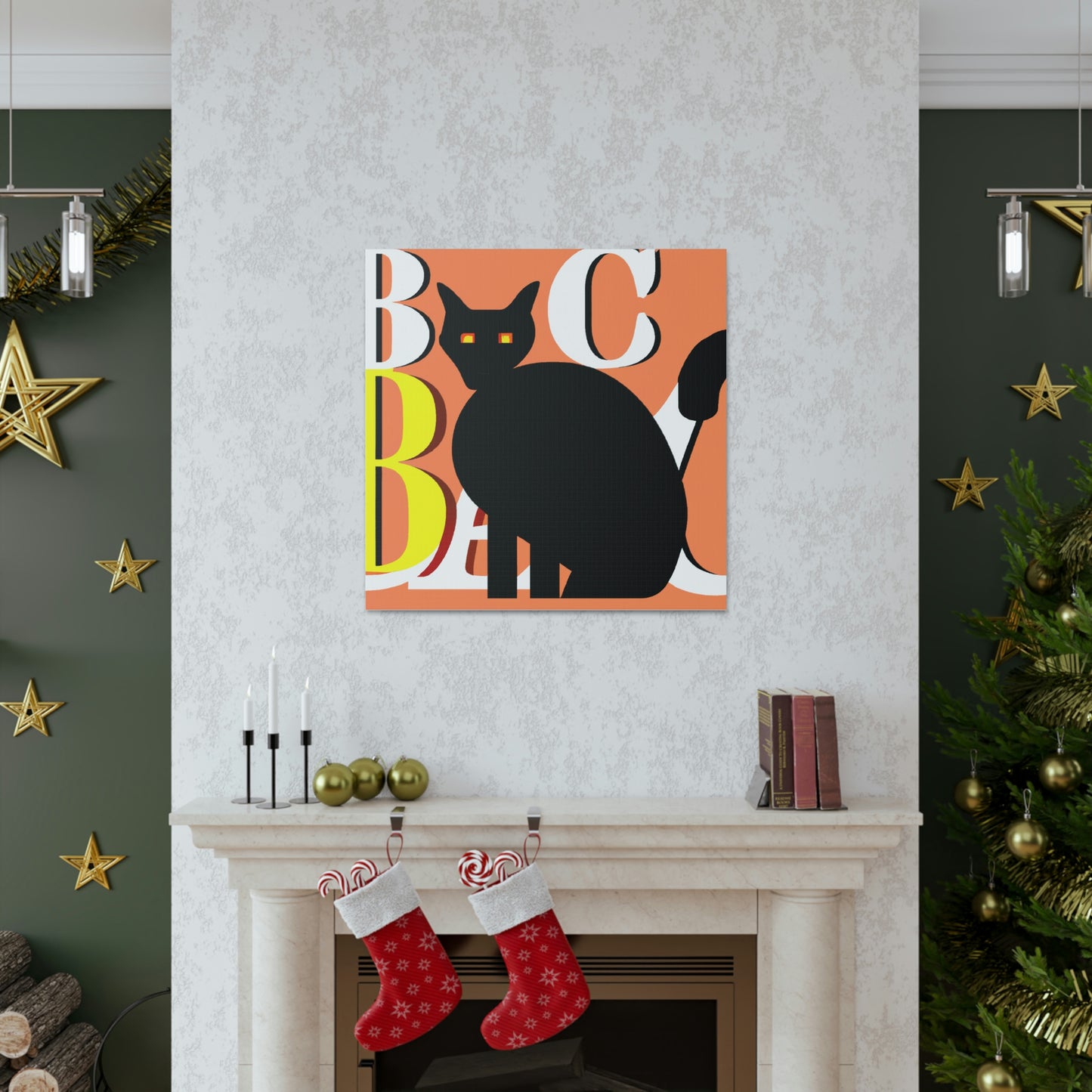 "Black Cat Canvas Print in Robert Indiana-Inspired Art Style" by PenPencilArt