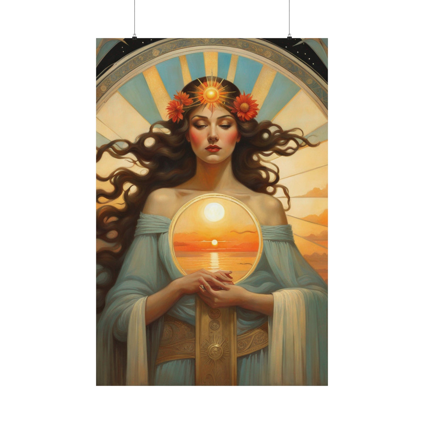 "Fine Art Poster Prints Inspired by Tom Bagshaw, Lawrence Alma-Tadema, and Alphonse Mucha's Portrayal of the Sun" by PenPencilArt