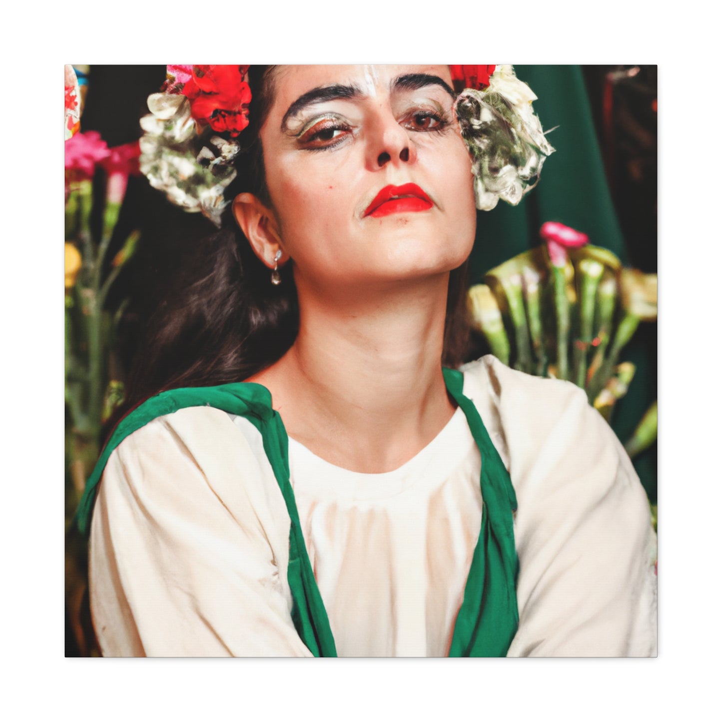 "Flowers Canvas Print with a Frida Kahlo-Inspired Style" by PenPencilArt