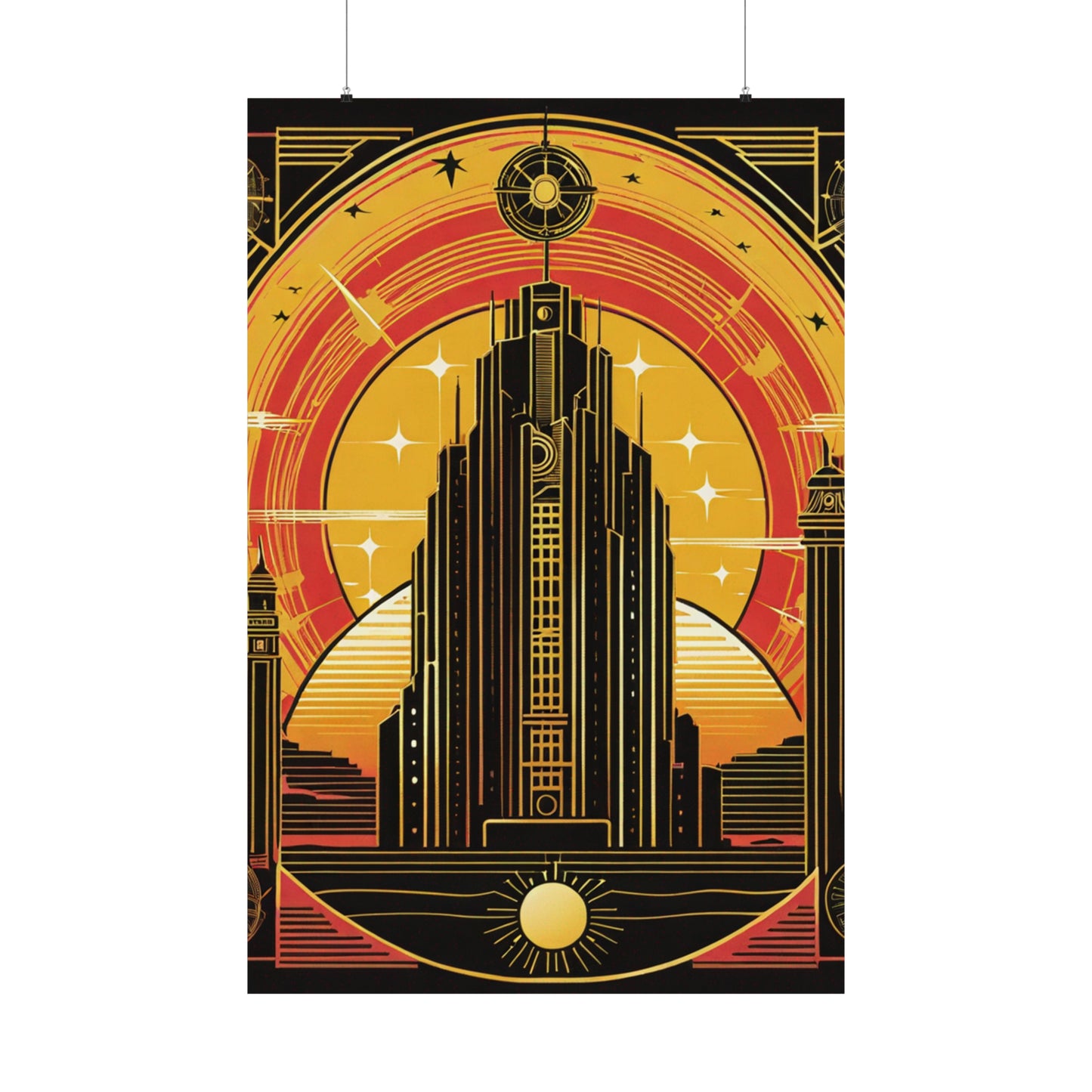 "Neo-Figurative Cyberpunk-Inspired Poster Print of the Sun" by PenPencilArt