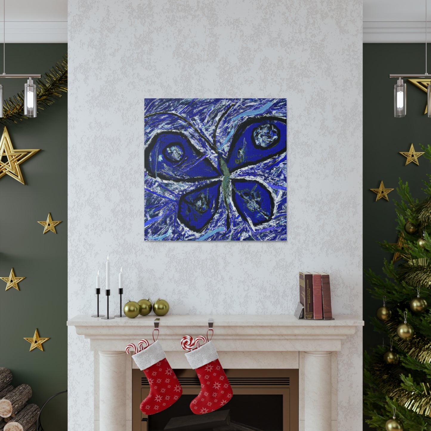 "Jackson Pollock-Inspired Blue Butterfly Canvas Print" by PenPencilArt