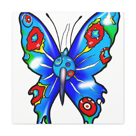 "Takashi Murakami-Inspired Blue Butterfly Canvas Print" by PenPencilArt