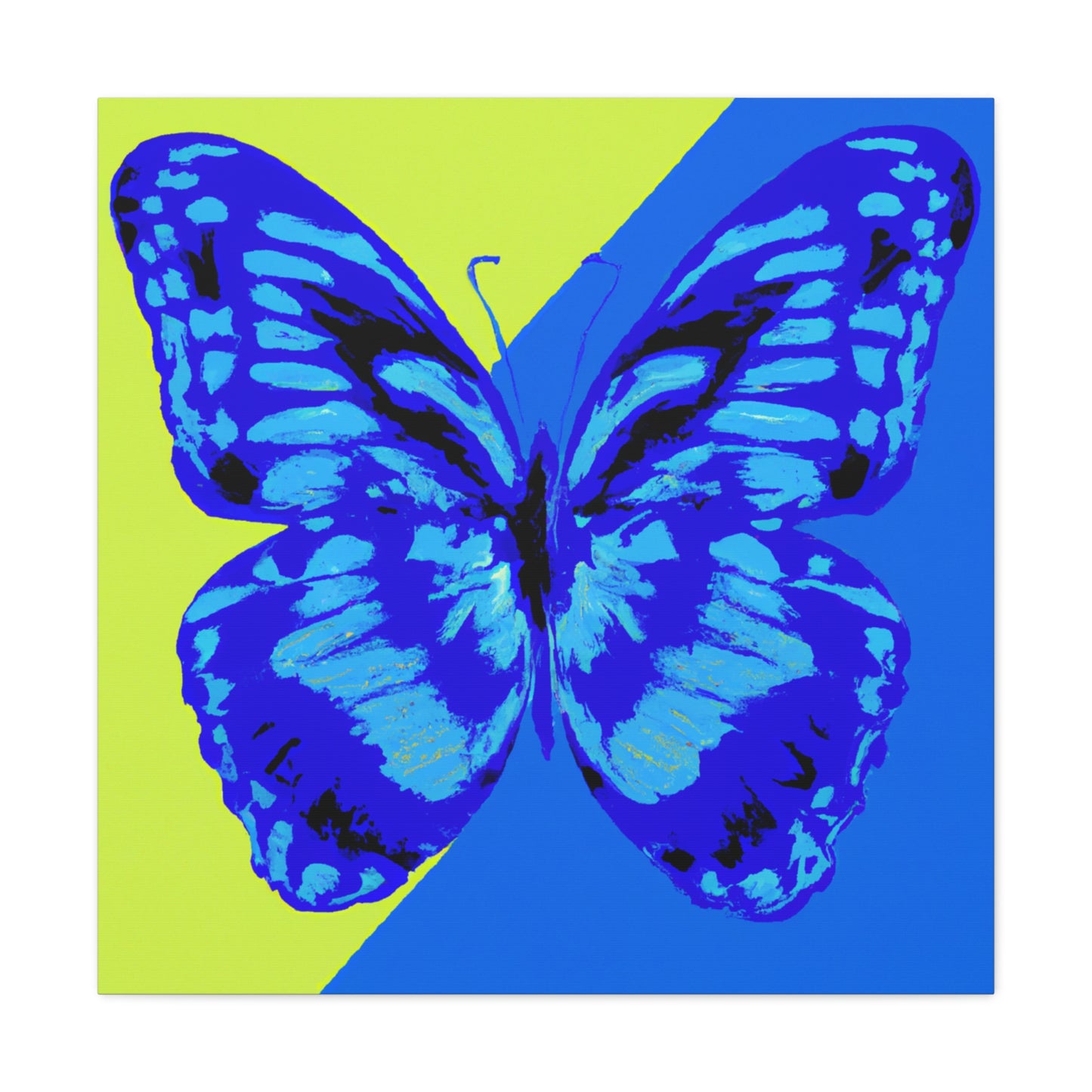 "Andy Warhol-Inspired Blue Butterfly Canvas Print" by PenPencilArt