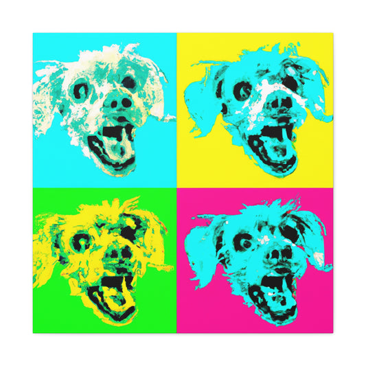 "Happy Dog Canvas Print in Andy Warhol-Inspired Style" by PenPencilArt