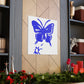 "Blue Butterfly Canvas Print in Banksy Inspired Style - A Creative Wall Art Piece". by PenPencilArt