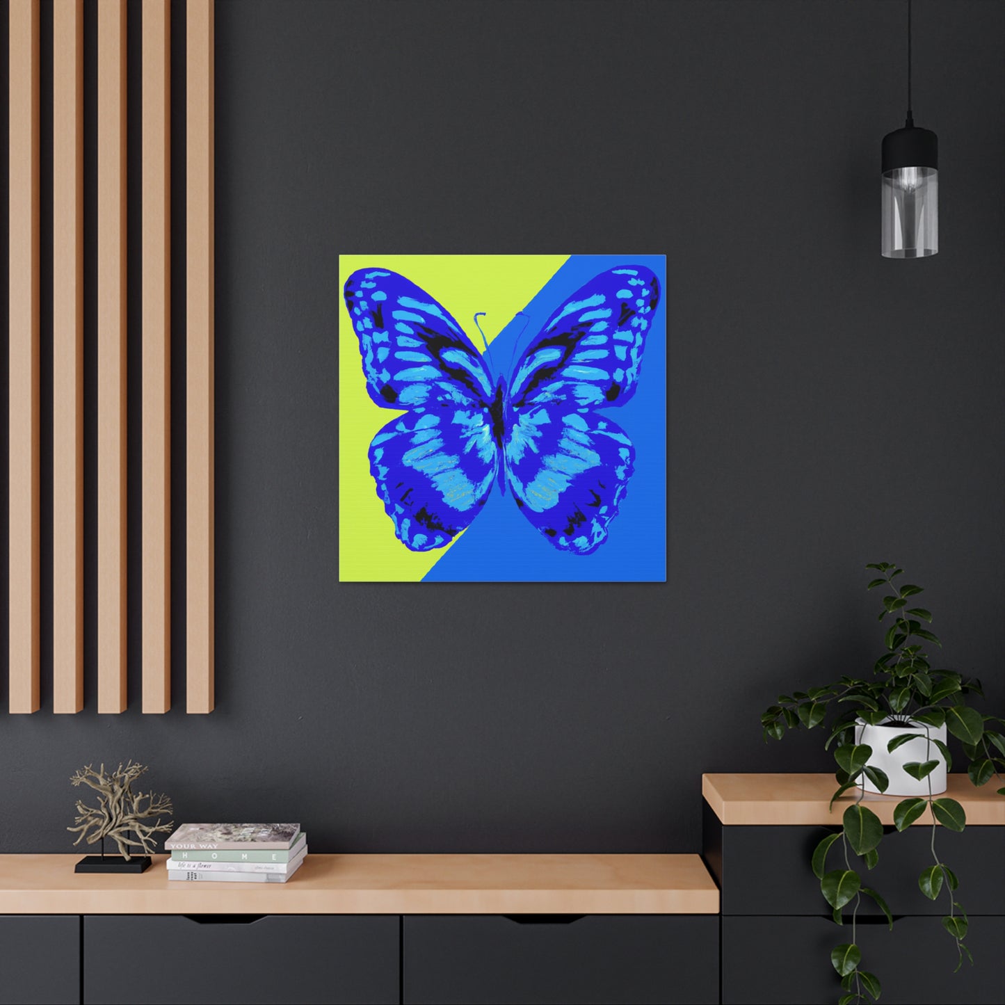 "Andy Warhol-Inspired Blue Butterfly Canvas Print" by PenPencilArt