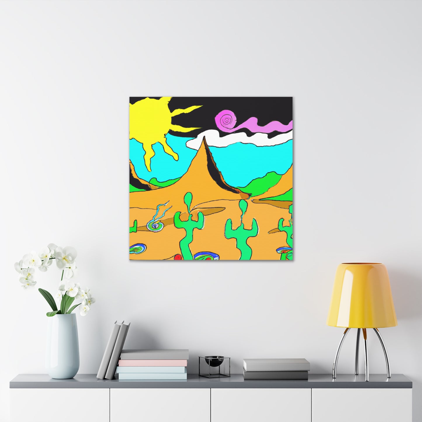 "Desert Landscape Print in Peter Max-Inspired Style| Shop Canvas Prints Now!" by PenPencilArt