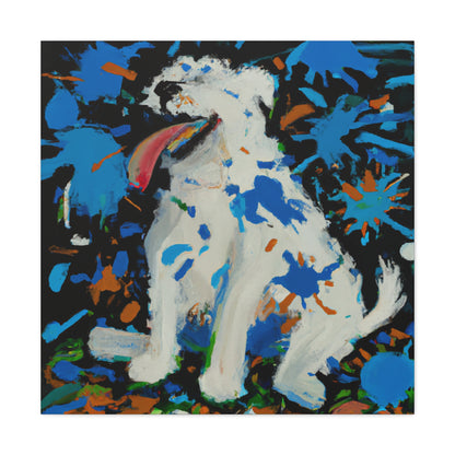 "Handmade Canvas Print of a Joyous Dog in a Jackson Pollock-Inspired Style" by PenPencilArt