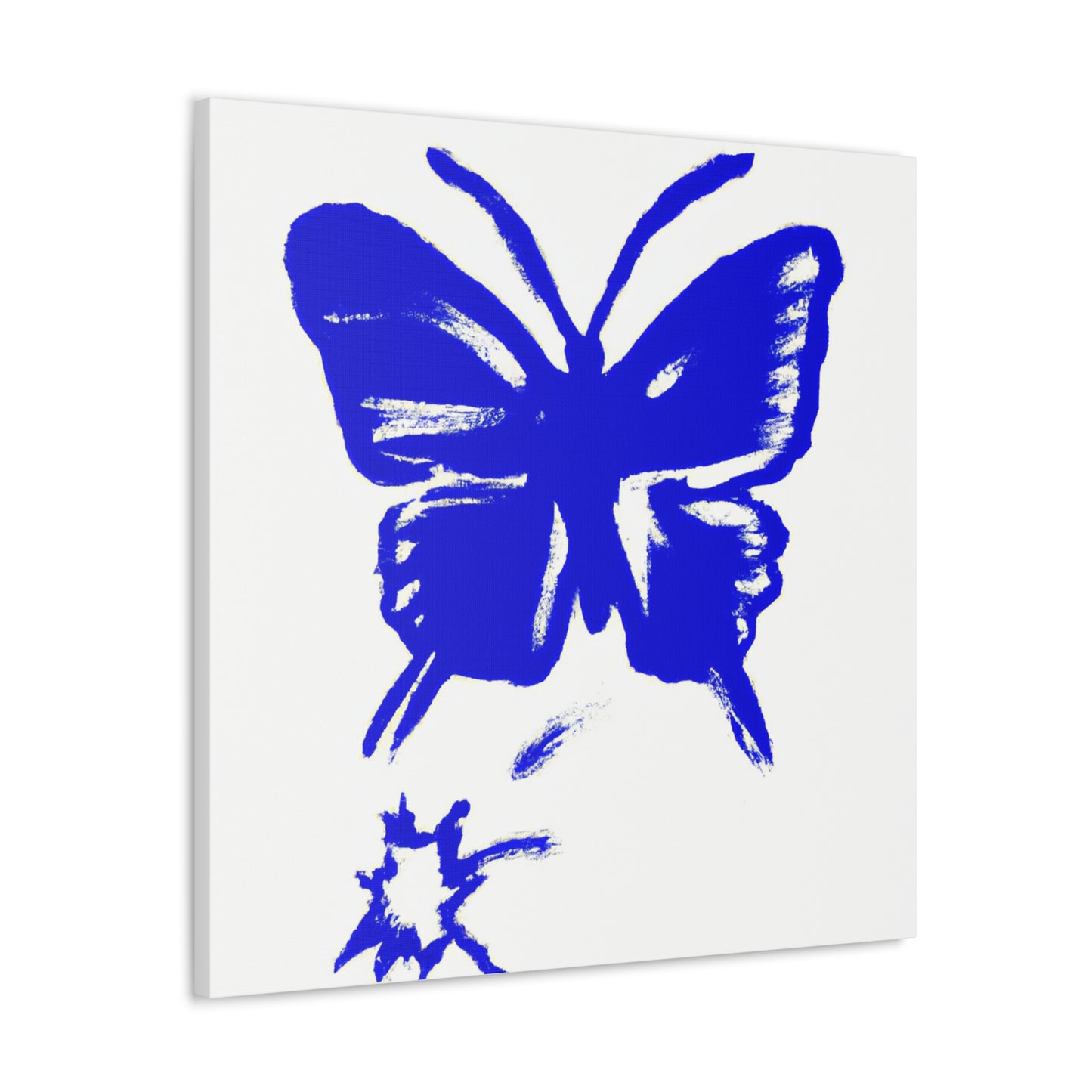 "Blue Butterfly Canvas Print in Banksy Inspired Style - A Creative Wall Art Piece". by PenPencilArt