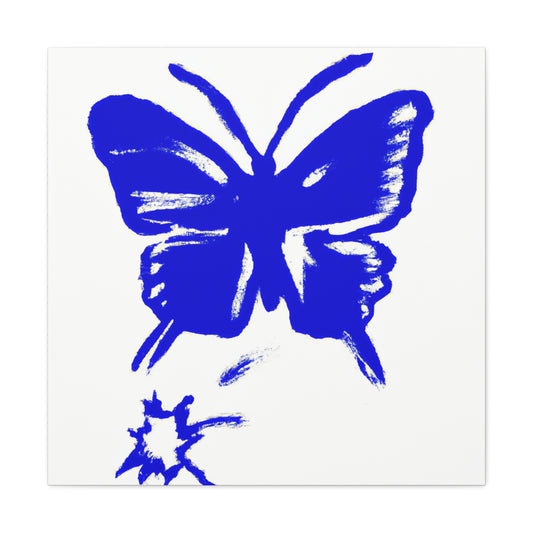 "Blue Butterfly Canvas Print in Banksy Inspired Style - A Creative Wall Art Piece". by PenPencilArt