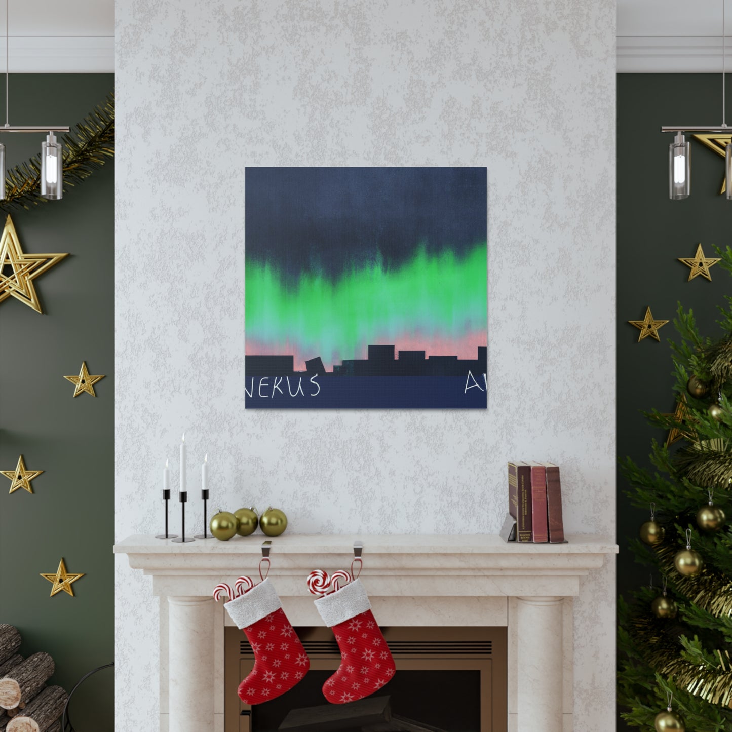 "Banksy-Inspired Aurora Borealis Canvas Print" by PenPencilArt