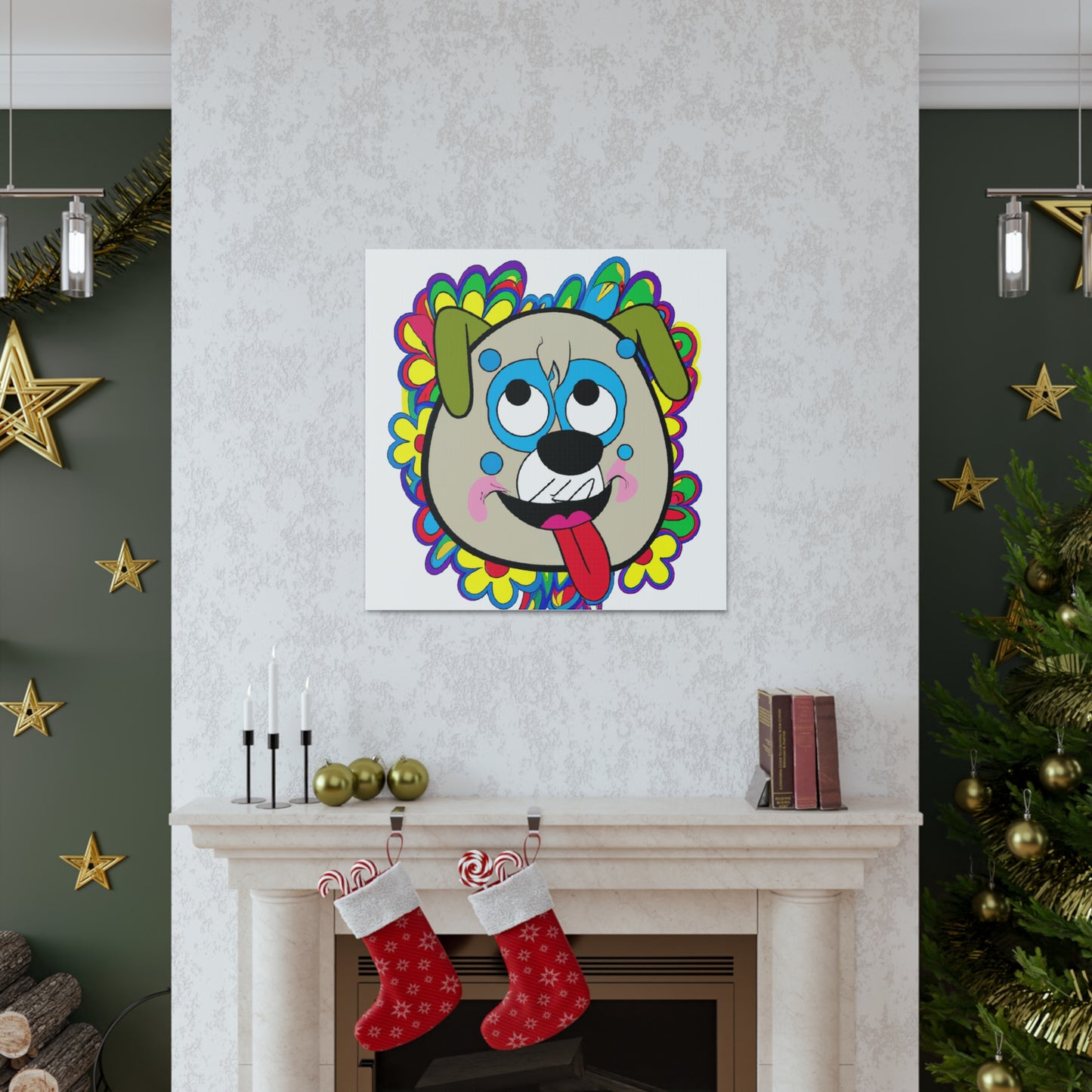 "Takashi Murakami-Inspired Happy Dog Canvas Print" by PenPencilArt