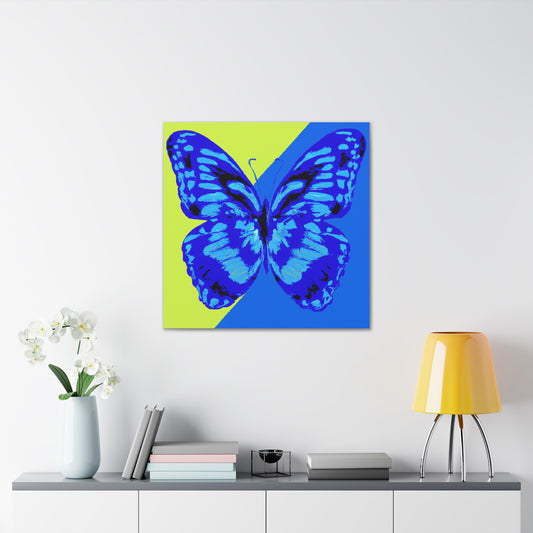 "Andy Warhol-Inspired Blue Butterfly Canvas Print" by PenPencilArt