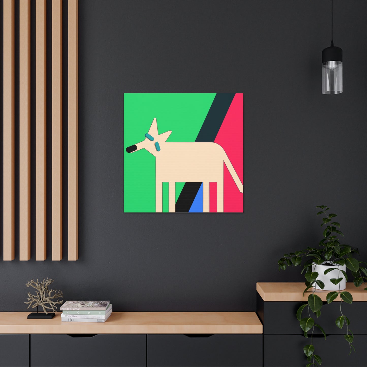 "Canvas Print of Happy Dog in Malevich-Inspired Style" by PenPencilArt