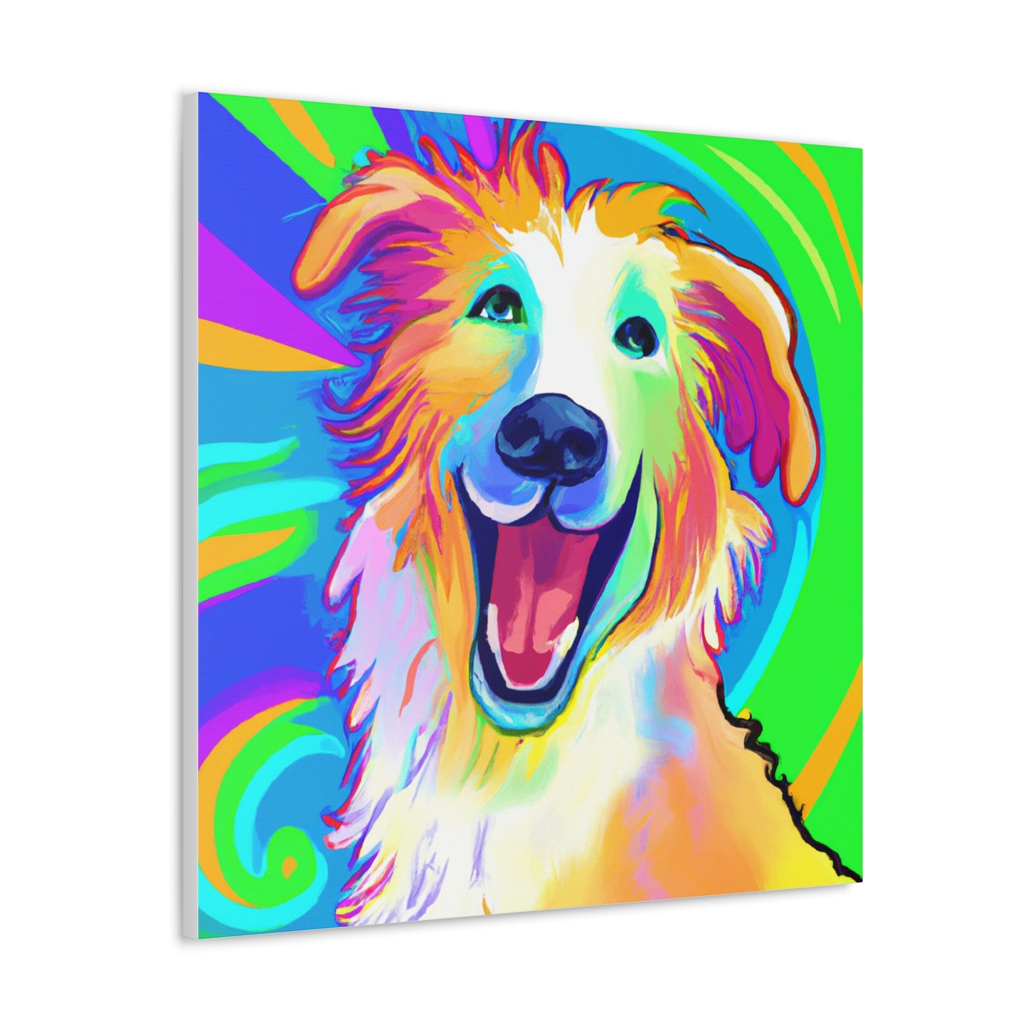 "Peter Max Inspired Happy Dog Canvas Print" by PenPencilArt