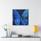 "Handcrafted Blue Butterfly Canvas Print Inspired by Mimmo Rotella" by PenPencilArt