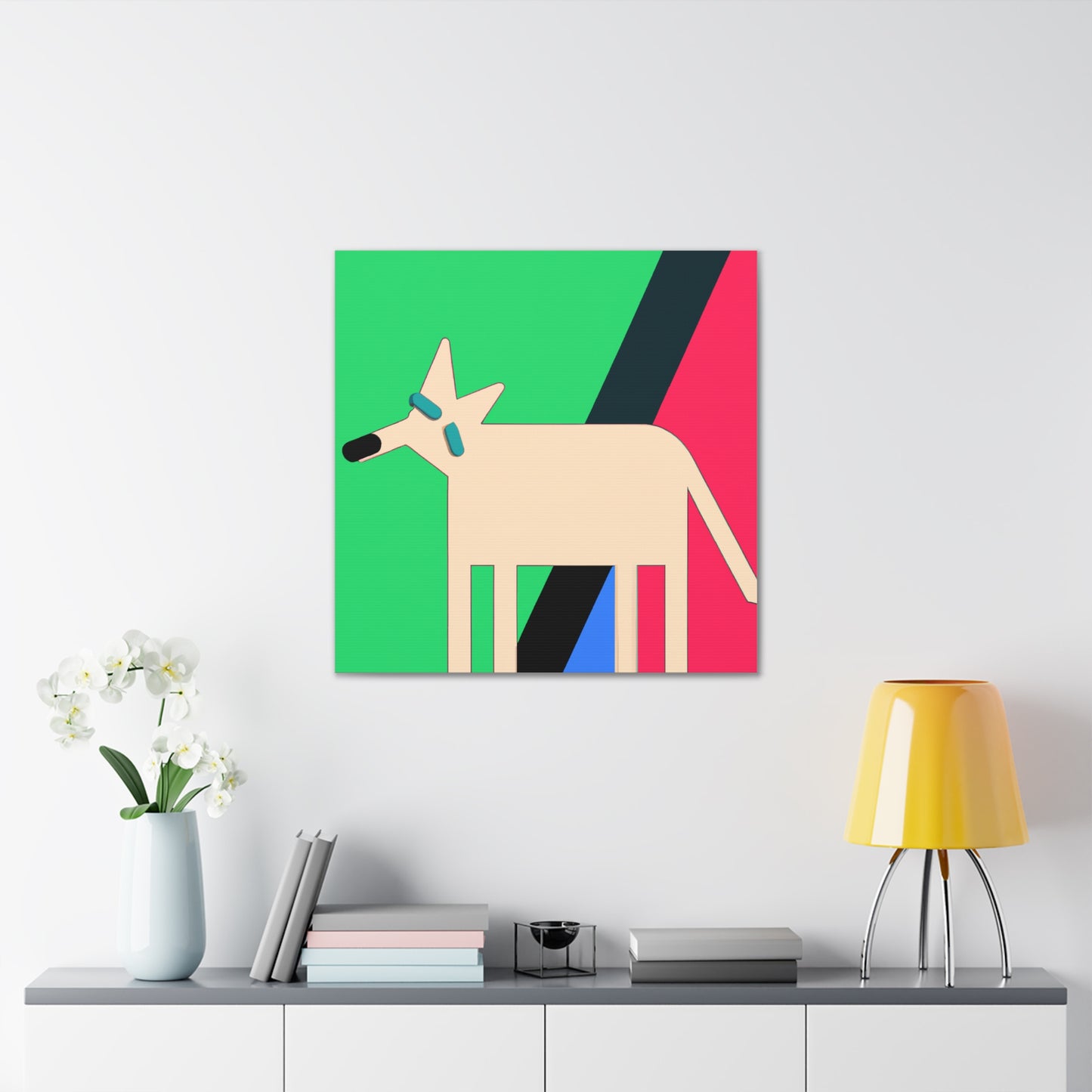 "Canvas Print of Happy Dog in Malevich-Inspired Style" by PenPencilArt