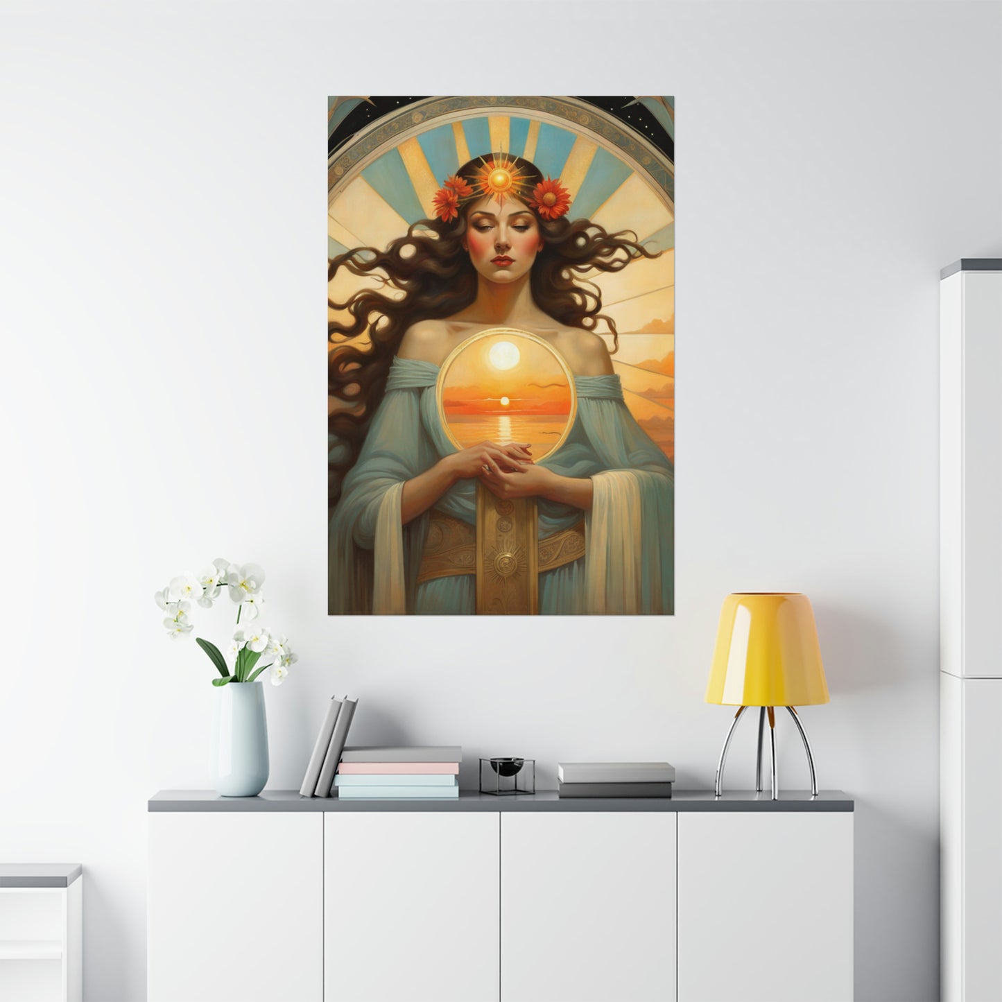 "Fine Art Poster Prints Inspired by Tom Bagshaw, Lawrence Alma-Tadema, and Alphonse Mucha's Portrayal of the Sun" by PenPencilArt