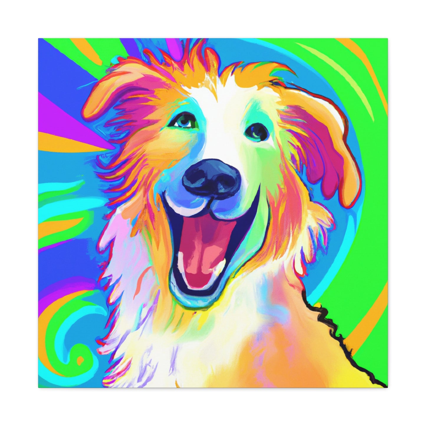 "Peter Max Inspired Happy Dog Canvas Print" by PenPencilArt