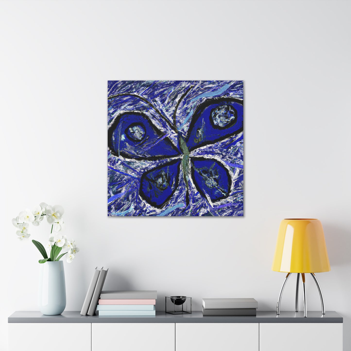 "Jackson Pollock-Inspired Blue Butterfly Canvas Print" by PenPencilArt