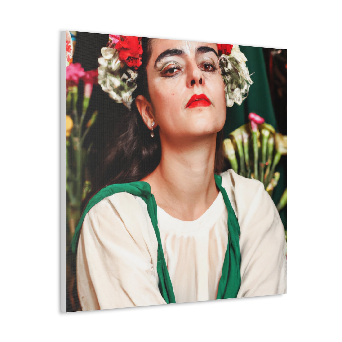 "Flowers Canvas Print with a Frida Kahlo-Inspired Style" by PenPencilArt