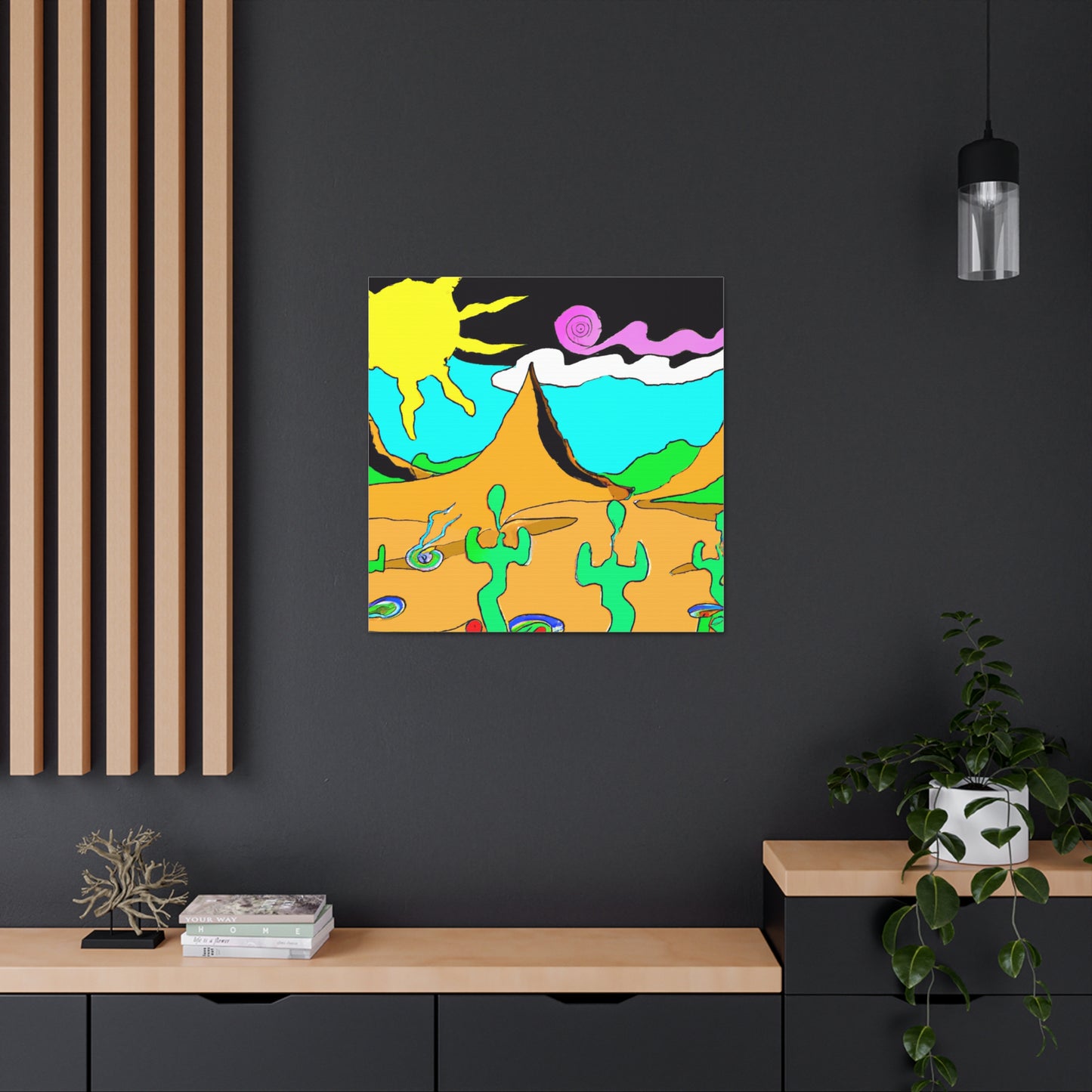 "Desert Landscape Print in Peter Max-Inspired Style| Shop Canvas Prints Now!" by PenPencilArt